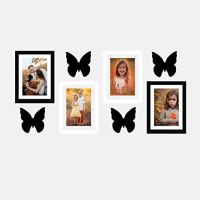 Amazon Brand - Solimo Set of 4 Black & White Photo Frames With Mount Paper (6 X 8 Inch - 2 Pcs Black & 2 Pc White) & Butterfly Plaques- Amazon