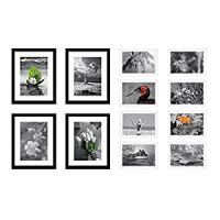 Amazon Brand - Solimo Collage Set of 12 Photo Frames ( 5 X 7 Inch - 8 & 8 X 10 Inch - 4) , Black & White- Amazon