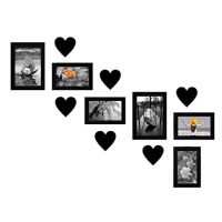 Amazon Brand - Solimo Collage Set of 6 Black Photo Frames (4 X 6 Inch -4 & 5 X 7 Inch - 2) with 6 Heart Plaques- Amazon