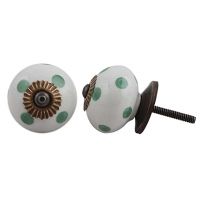 Indian-Shelf 4 Piece White Knobs -Ceramic Door Nob - Polka Dot Door Handles Set - 3.81 cm Handle Pulls- Amazon