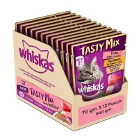 Whiskas Tasty Mix Adult Wet Cat Food with Real Fish, Tuna With Kanikama And Carrots in Gravy, 12 x 70g- Amazon