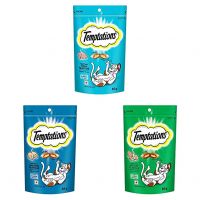 Temptations Dry Adult Cat Treat (Tempting Tuna Flavour, Seafood Medley Flavour & Savoury Salmon Flavour) - (Pack of 3, 85g Each)- Amazon