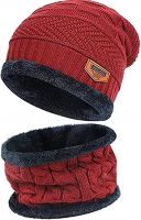 SPANCO Winter Knit Beanie Cap Hat Neck Warmer Scarf Set for Men & Women (2 Piece) (Color : Red) Perfect- Amazon