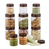 Steelo Solitaire Plastic Kitchen Storage Container Set Kitchen Organiser Air Tight Container Set Fridge safe US FDA Approved PET Food Grade Heavy Duty Material, (Brown, 300ML, 600ML Pack of 12)- Amazon