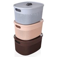 Kuber Industries Unbreakable Small Multipurpose Storage Baskets with lid|Design-Netted|Material-Plastic|Shape-Oval|Color-Brown,Beige and Grey|Pack of 3- Amazon