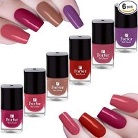 FORFOR® Perfect Stay Trendy Safe & Fast Dry | Nail Art | Gel Effect | Glossy Finish Nail Polish Combo of 6 (Hot Pink, Sweet Pink, Beach Nude, Classic Red, Pink Glitz, Bright Purple)- Amazon
