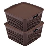 Kuber Industries Netted Design Unbreakable Multipurpose Square Shape Plastic Storage Baskets with lid Large Pack of 2 (Brown)- Amazon