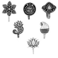 Om Jewells Silver Oxidised Immitation Jewellery Combo of 6 Classy Press on Nose Pin/Nose Ring made- Amazon