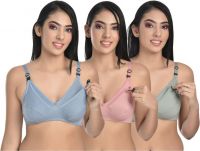 [Size 44] UDR Pack of 3 Women Maternity/Nursing Non Padded Bra  (Blue, Green, Pink)- Flipkart