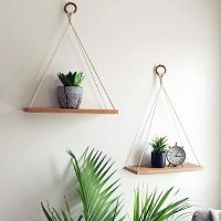 HandiCraft Home Decor Itams, Macrame Hanging Shelves, Wooden Wall Shelves with Handmade Woven Hanger, Pack of 2 Rope Floating Shelf for Photo Frames, Small Plants, Boho Home Decor- Amazon