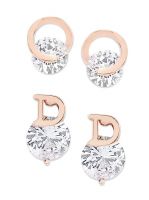 Zaveri Pearls Set of 2 Rose Gold Contemporary Stud Earrings For Women-ZPFK12786- Amazon