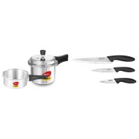 Pigeon by Stovekraft Mini Combi Aluminium Cookware Set, 2-Pieces (2+3 litres), Silver & Stainless Steel Kitchen Knives Set, 3-Pieces, Multicolour Combo- Amazon