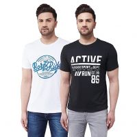 [Size S] GRITSTONES Men's Regular Fit Cotton Blend Printed Round Neck Half Sleeves Casual T-Shirt Combo Pack of 2- Amazon