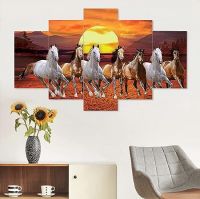 MEERA CRAFTS Set of Five 3D Seven Running Horses Vastu Framed Wall Painting Scenery- Amazon