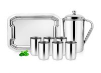 Steelcraft Premium Stainless Steel Aqua Lemon Set 1 JUG/ 6 Glasses(300 ML) & Serving Tray/for Kitchen/Tableware Set/for Gift Item, to Serve Water and Juice, Silver Colour- Amazon
