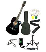 Jixing JXNG 6 Strings Acoustic Guitars Right Handed With Combo ( Black )- Amazon