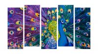 Paper Plane Design 'Peackcock View' Wall Decoration Picture Split Art Decor Photo Frames Set, 32 x 60 inches, 5 Frames- Amazon