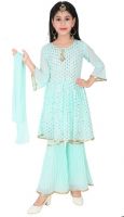 [Size 8 - 9 Years] Crazeis Girls Festive & Party, Wedding Kurta, Pyjama & Dupatta Set  (Blue Pack of 1)- Flipkart