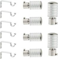 GLOXY Silver, Grey Rod Rail Bracket, Curtain Knobs, Curtain Hooks, Curtain Rods Metal  (Pack of 12)- Flipkart