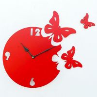 Sehaz Artworks Red Wall Clocks for Bedroom | Wall Clock for Living Room | Designer Wooden Butterfly Clocks- Amazon
