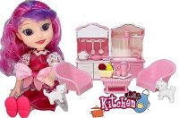 Tickles Baby Girl's Playing Doll with Small Size Kitchen Play Set with 1 Tiny Puppy and Cat, Furniture, Accessories Dolls- Amazon