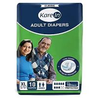 KareIn Classic Adult Diapers, Extra Large, Waist Size 127-165 Cm (50"-65"), Tape Style, Unisex, High Absorbency, Leak Proof, Wetness Indicator, 10 Count- Amazon