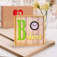 ARCHIES Clocks Believe Clock Analog Table Clocks Desk Top Wall Hanging Facility Led On/Off Light Silent Non Ticking Quartz Movement (31 X 3 5 X 31 cm Grey Wood)- Amazon