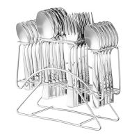 Amazon Brand - Solimo 25 Piece Cutlery Set with Stand | 6 Tea Spoons, 6 Snack Spoons, 6 Spoons & 6 Forks | Mirror Finish- Amazon