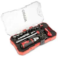 AGARO Chrome Steel 29pcs Professional Industrial Grade Screwdriver Set with Box Spanners, Red & Black, Small, Pack of 29- Amazon