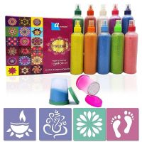 Ascension 10 Rangoli Powder Colors Bottles 4 Stencils and 2 Fillers Design Creativity Diwali Floor Rangoli Art Colours Rangoli Color Powder Rang- Amazon