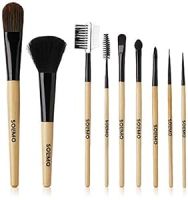 Amazon Brand - Solimo Makeup Brushes with Wooden Handle, Set of 9- Amazon