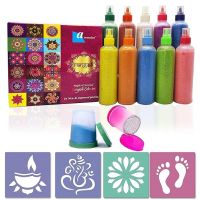 Ascension 10 Rangoli Powder Colors Bottles 4 Stencils and 2 Fillers Design Creativity Diwali Floor Rangoli Art Colours Rangoli Color Powder Rang- Amazon