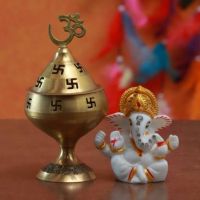 Ferns N Petals Combo Of Ganesha Idol & Akhand Jyoti Diya For Diwali Festive Decorative Showpiece  -  8 cm  (Polyresin, Multicolor)- Flipkart