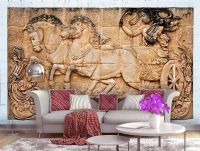 999store 3D White Stones Wall and Horse cart Mural Wallpaper (Non Woven_3x4 Feet_White)- Amazon