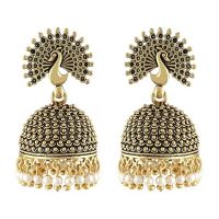 MEENAZ Traditional Wedding Temple Jewellery 22kt Gold oxidised Meenakari Ethnic Antique South Indian Round Pearl Feather Peacock Jhumka Earrings set For Women - M572- Amazon