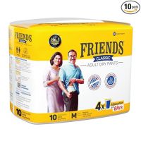 Friends Classic Adult Diapers Pants Style - 10 Count (Medium) with odour lock and Anti-Bacterial Absorbent Core- Waist Size 25-48 inch ; 63.5-122cm- Amazon