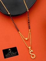 JEWEL WORLD Gold-Plated & Black Stone-Studded & Beaded Alphabet S Charm Mangalsutra- Myntra