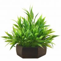 Fancy Mart Fancymart artificial bamboo leaves plant (green) with wood hexagon pot (brown), height 20 cm, artificial Plants- Amazon