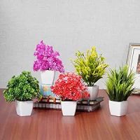 Dekorly Set of 5 Bonsai Wild Artificial Plant with Pot (Multicoloured, 5 Pieces) Artificial Plants- Amazon
