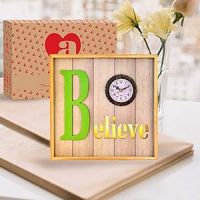 ARCHIES Clocks Believe Clock Analog Table Clocks Desk Top Wall Hanging Facility Led On/Off Light Silent Non Ticking Quartz Movement (31 X 3 5 X 31 cm Grey Wood)- Amazon
