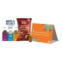Open Secret Christmas & New Year Gifts Dry Fruit and Nuts Combo Pack with Delicious Chocolate Cookies | 4 Item Gift Combo - Ultimate Festive Treat: Festive Card, Assorted Story Box, Lights, Nutty Mix Tandoori | Gift hamper for Employees | Gifts- Amazon