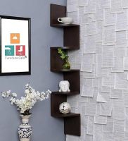Furniture Cafe Wooden Wall Shelves | Corner Hanging Shelf For Living Room Stylish | Zig Zag Home Decor Floating Display Rack Storage Organizer Unique Design with Finish 5 Tiers (Brown Finish)- Amazon
