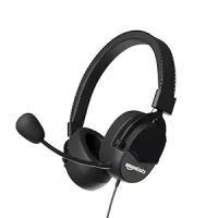 Amazon Basics USB Gaming Wired On-Ear Headphones with Detachable Mic, with Blue LED, Windows Software, Simulated 7.1 Surround Sound, 2.4 Meter Braided Cable Flexible Padded Ear Cushions(Black - Gray)- Amazon