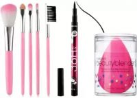 Lipcheek Soft Bristles 5 Pcs Pink Makeup Brushes Set with 36H Liquid Eyeliner and 1 Pink Beauty Blender Puff - (Pack of 7)- Amazon