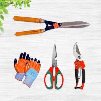 Cinagro (Set of 3) Stainless Steel Gardening Tools, Pack of Hedge Shears with Wooden Handles, Pruning Shears and Gardening Scissors with Gloves, Sharp Blades- Amazon