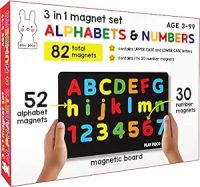 PLAY POCO 3 in 1 Magnet Set - Alphabets and Numbers with 26 Capital Letter, 26 Small Letter, 30 Number Magnets and Magnetic Board - Child Safe Foam Magnets - ideal- Amazon