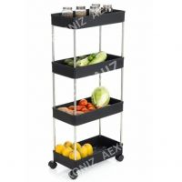AEXONIZ Plastic Kitchen Storage Trolley Rack with Wheels, Slide Out Storage Shelves Space Saving Home Storage Organizer Racks, Rolling Utility Cart (Black, 4 Layer)- Amazon