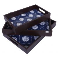 Heart Home Nested Serving Trays|Wooden Damask Blue Design Farmhouse Platter|Rectangular Shape Coffee Table Trays with Handle- Amazon