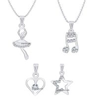 Om Jewells Fashion Jewellery Combo of 4 Designer Rhodium Plated Pendants with 2 Chains Emblished with White Crystal Elements Made- Amazon