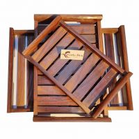 CARTADEN Wooden Serving Trays Large Medium And Small, Nesting Multipurpose Trays - For Breakfast, Coffee Table/Butter & More (Cutout Handle Tray, Set of 3) Rectangular- Amazon